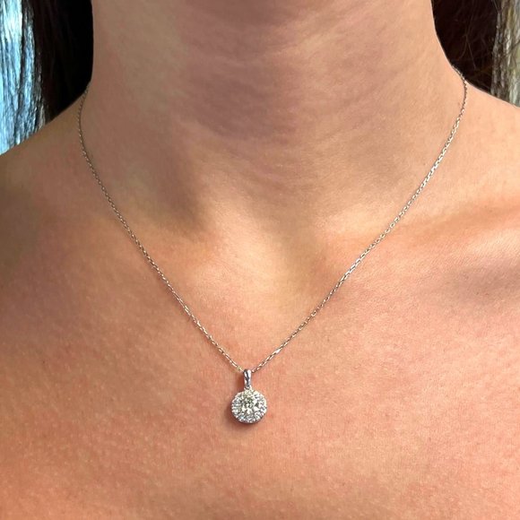 0.75Cttw Prong Set Round Cut Diamond Pendant Necklace 14K White Gold